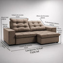 Sofá Conforto Plus Reclinável e Retrátil Aurora Veludo LIMOV (Capuccino, 1,50m)