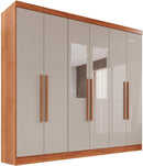 Guarda-roupa Casal com Espelho 6 Portas 2 Gavetas França Cinamomo/Off-White